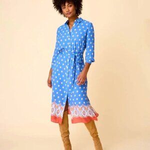 UNTUCKit Susan block print button front long sleeve midi dress (Size 4)